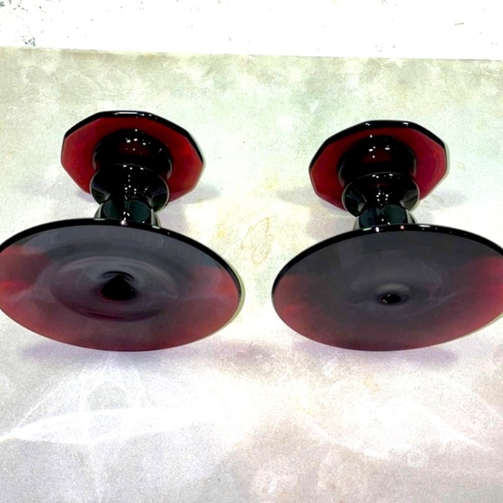 Pair of 2 Black Amethyst Candlestick Holders Decagon Pattern Excellent Condition - Picture 6 of 9